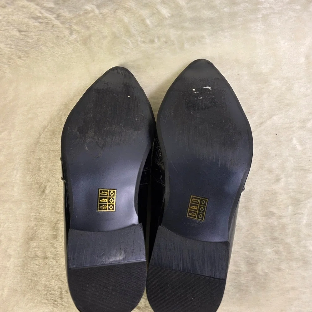 Amali Davis Loafers Black Metal Pointed Toe Western Dress Shoes Men 13 Excellent